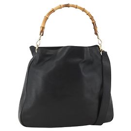 GUCCI Bamboo Shoulder Bag Leather 2way Black Gold 001 2123 1577
