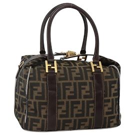 FENDI Zucca Canvas Hand Bag Brown Black