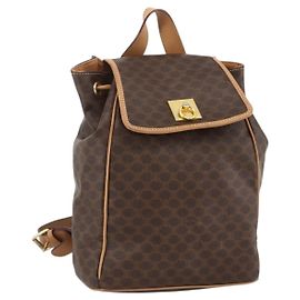 Céline CELINE Macadam Canvas Rucksack PVC Leder Braun Gold