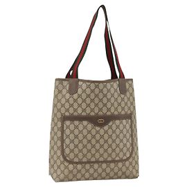 GUCCI GG Supreme Web Sherry Line Tote Bag PVC Beige Gold 39 02 003
