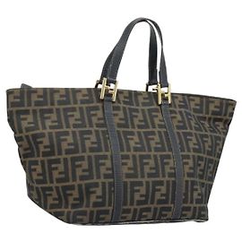 FENDI Zucca Canvas Hand Bag Black Brown gold