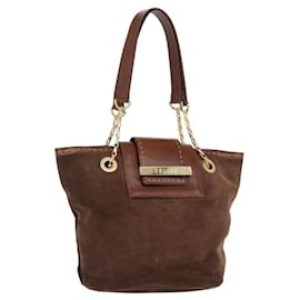 Céline CELINE Chain Tote Bag Suede Brown Gold