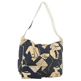 CHANEL Shoulder Bag Canvas Navy Gold CC