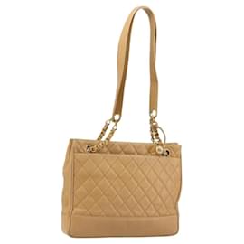 CHANEL Matelasse Chain Shoulder Bag Caviar Skin Beige Gold CC