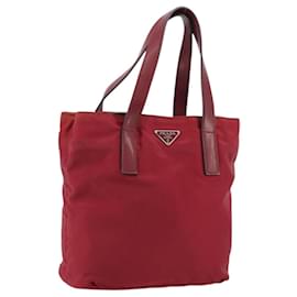 PRADA Hand Bag Nylon Red Silver