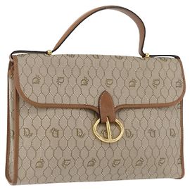 Christian Dior Honeycomb Canvas Hand Bag PVC Beige Gold