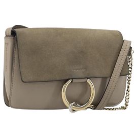 Chloé Chloe Fay Shoulder Bag Leather Suede Gray Gold