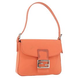 FENDI Mamma Baguette Shoulder Bag Jersey Orange Gold