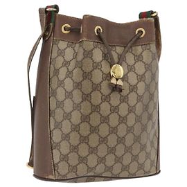 GUCCI GG Supreme Web Sherry Line Bag PVC Beige Gold 164 02 034