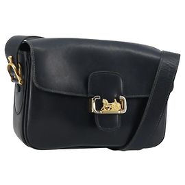 Céline CELINE Horse Carriage Shoulder Bag Leather Navy Gold
