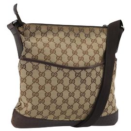 GUCCI Bolso de hombro de lona GG Beige Silver 145857