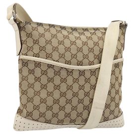 GUCCI GG Canvas Shoulder Bag Beige Silver 145857