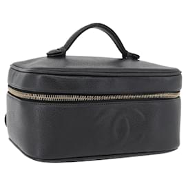 CHANEL Vanity Cosmetic Pouch Caviar Skin Black Gold CC