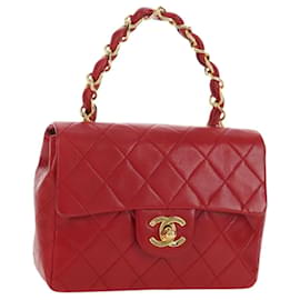 CHANEL Mini Matelasse 17 Hand Bag Lamb Skin Red Gold CC