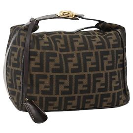 FENDI Zucca Canvas Vanity Hand Bag Brown Black