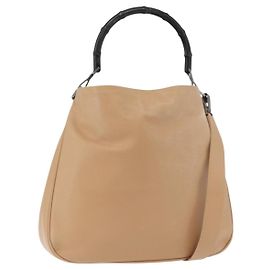 GUCCI Bamboo Shoulder Bag Leather 2way Beige Silver 001 1577 2123