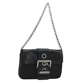PRADA Chain Shoulder Bag Nylon Brown Silver