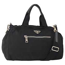 PRADA Hand Bag Nylon 2way Black Gold