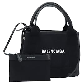 BALENCIAGA Cabas XS Tote Bag Canvas 2way Schwarz Silber 390346