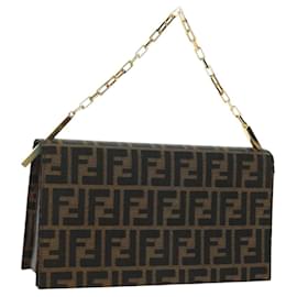 FENDI Zucca Canvas Shoulder Bag Black Brown gold