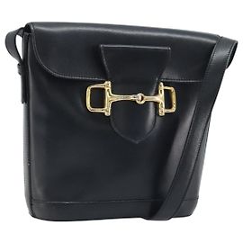Céline CELINE Bolsa de Ombro Horsebit Couro Preto Dourado