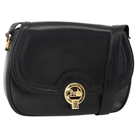 Céline CELINE Horse Carriage Shoulder Bag Leather Black Gold