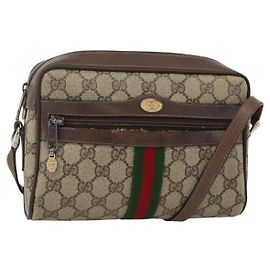 GUCCI GG Supreme Web Sherry Line Shoulder Bag PVC Beige Gold
