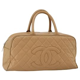 CHANEL Matelasse Boston Bag Caviar Skin Beige Gold CC