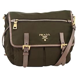 PRADA Shoulder Bag Nylon Khaki Gold