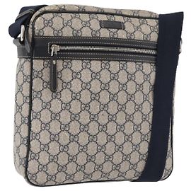 GUCCI GG Supreme Shoulder Bag PVC Navy Silver 201448