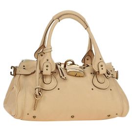 Chloé Chloe Paddington Hand Bag Leather Beige Gold Silver