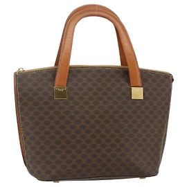 Céline CELINE Macadam Canvas Hand Bag PVC Leather Brown Gold