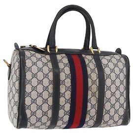 GUCCI GG Supreme Sherry Line Boston Bag PVC Navy Gold