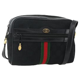 GUCCI Bolso de hombro GG Canvas Web Sherry Line Negro Dorado Rojo 010 378