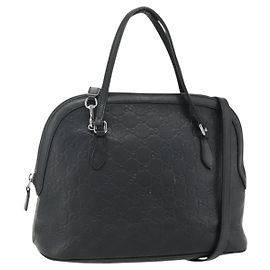 GUCCI GG Canvas Guccissima Hand Bag Leather 2way Black Silver 420023
