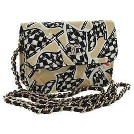 CHANEL Matelasse Checker Flag Chain Pouch Cotton Beige CC
