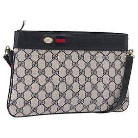 GUCCI GG Supreme Sherry Line Shoulder Bag PVC Navy Gold 904 02 035