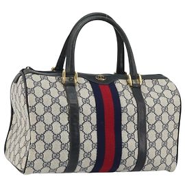 GUCCI GG Supreme Sherry Line Bag PVC Navy Gold 012 3842 33 39