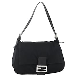 FENDI Mamma Baguette Shoulder Bag Nylon Black Silver