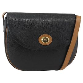 Christian Dior Shoulder Bag Leather Black Gold