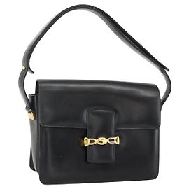 Céline CELINE Horse Carriage Shoulder Bag Leather Black Gold