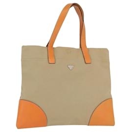 PRADA Tote Bag Canvas Leather Beige Orange Silver