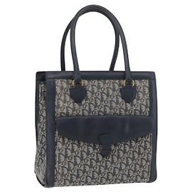 Christian Dior Trotter Canvas Tote Bag Navy Gold