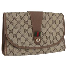 GUCCI GG Supreme Web Sherry Line Clutch Bag PVC Beige Gold 89 01 030