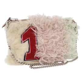 Miu Miu Chain Shoulder Bag Fur Pink Silver