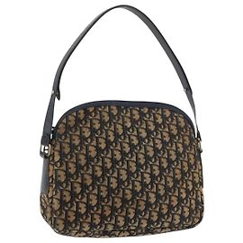 Christian Dior Trotter Canvas Shoulder Bag Navy Gold
