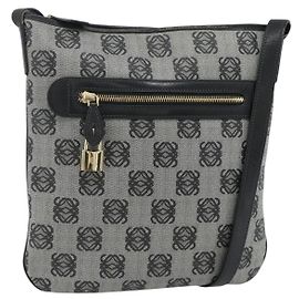 LOEWE Anagram Shoulder Bag PVC Leather Gray Gold