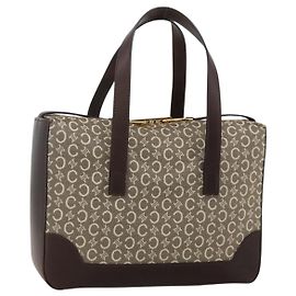Céline CELINE Bolso de mano de lona C Macadam y cuero Beige Dorado