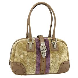 GUCCI Horsebit Boston Bag Velor Gold Beige 145770