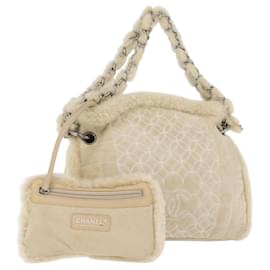CHANEL Choco Bar Chain Tote Bag Mouton Ivory Silver CC
